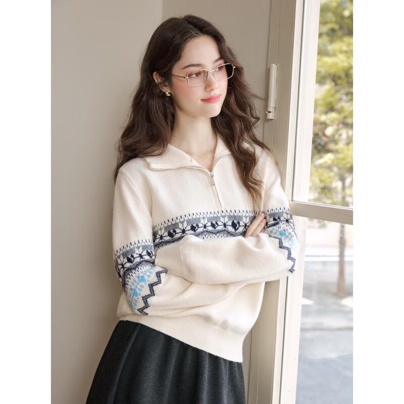 Betu Women's Fair Isle Jacquard Half-Zip Knit Sweater