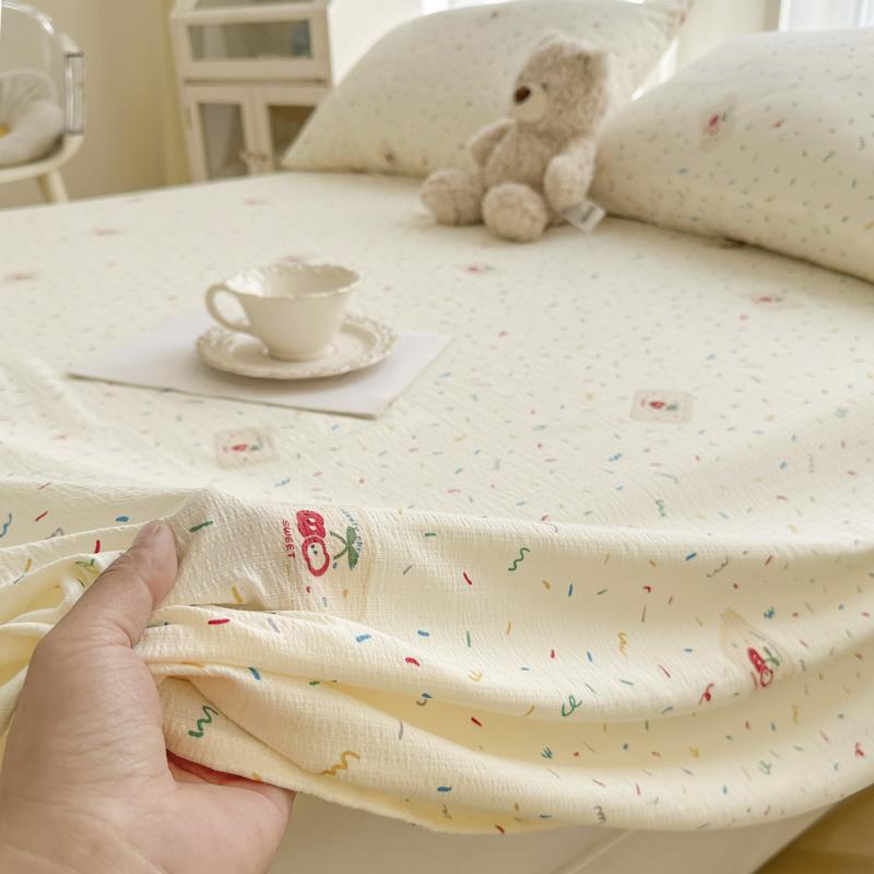 Washed Cotton Bed Sheets Set Single/Queen/King Cartoon Style Flat Sheets for Kids Rabbit Printed Soft Bed Flat Sheets Double Bed