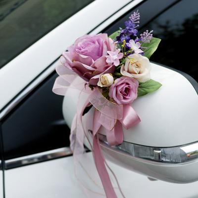 Creative Romantic Wedding Car Floral Ribbon Bridal Car Door Handle Mirror Flowers Wedding Aisle Decorations Ceremony Party Decor
