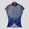 INCERUN Men High Neck Striped Mesh Sheer Stitching Irregular Party Club T-shirts Tops