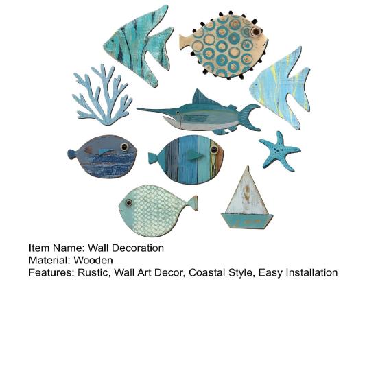 10Pcs/Set Fish Wall Decoration Coastal Style Wooden Fish Beach Theme Wall Art Fish Ornament