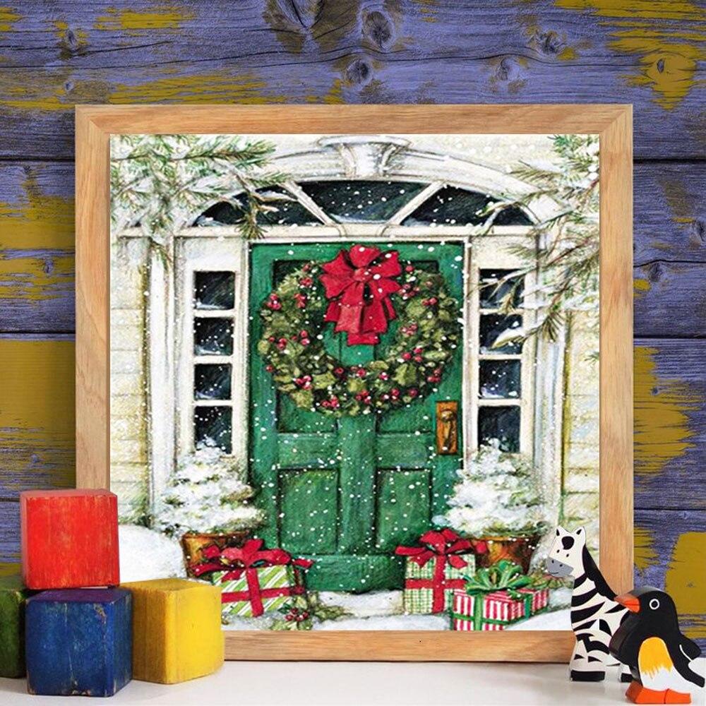 Full Square Diamond Embroidery Door Handicraft Diamond Painting Winter Landscape Christmas Decorations For Home