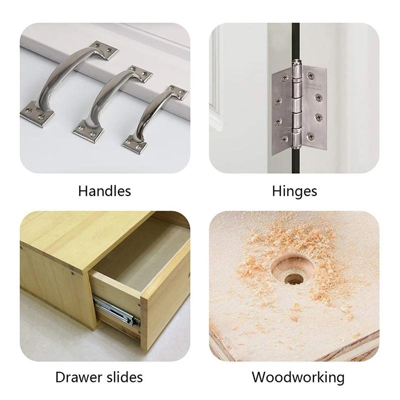 Self-Centering Hinge Twist Drill Bits HSS Different Sizes Window Doors Screw Hole Saw Woodworking Reaming Cabinet Tool