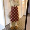 Women's Plus Size Retro Red Plaid Woolen A-Line Skirt - High Waist and Slimming Hip-Hugging Design for Autumn/Winter.