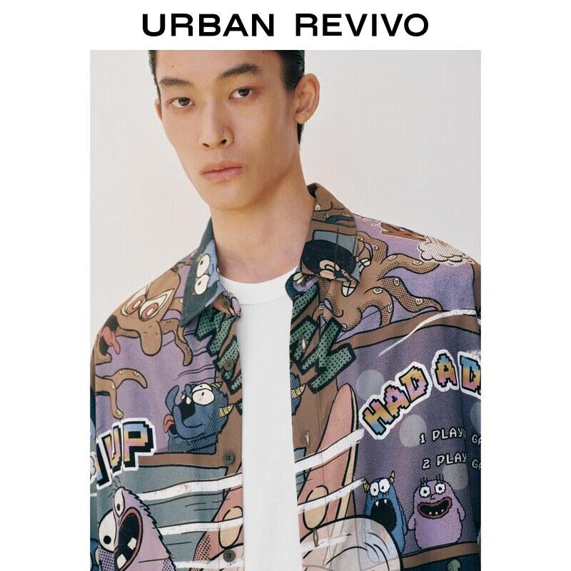 UR Men's Autumn Trendy Comic Print Loose Open-Front Shirt