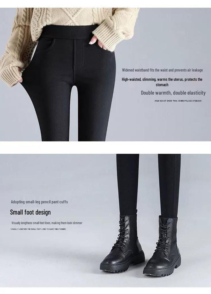 Women's Plus Size Velvet Lined Warm Leggings - Slim Fit Autumn/Winter Cotton Pants
