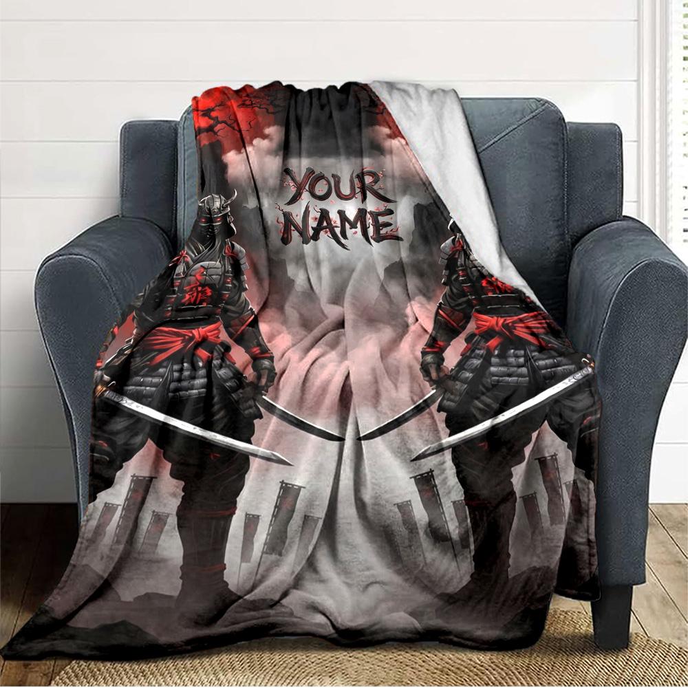 Name Custom Japanese Samurai Print Flannel Blanket High Quality Warm Comfortable Cover for All Seasons Perfect for Gifts Home Decor