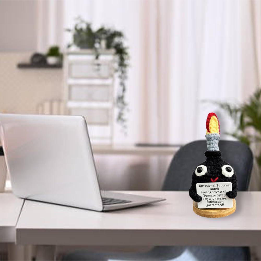 Crochet Positive Encouragement Bomb Dolls With Card Home Room Decor Handmade Wool Knitted Bomb Desktop Decor Christmas Gifts