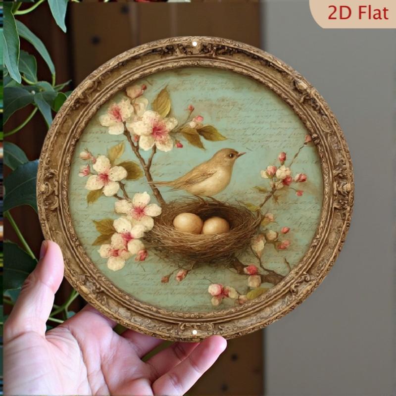 D Flat Beware The Forest Spirits Watching Mushroom  Butterfly Round Tin Sign Vintage Metal Wall Art for Whimsical Cottagec