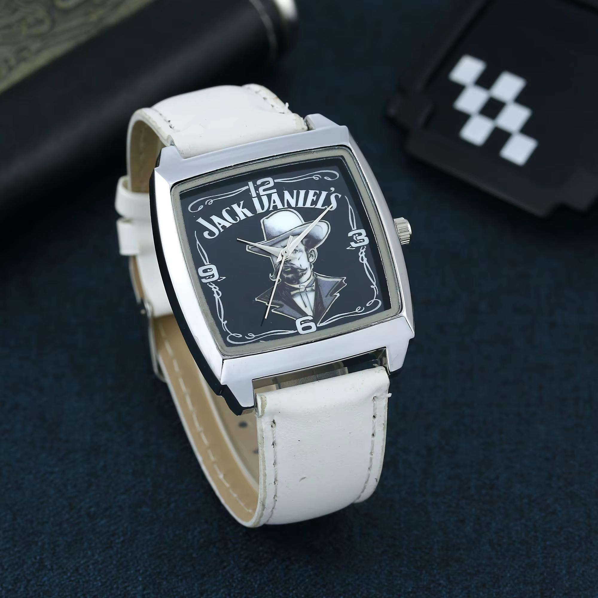 

1PC Western Cowboy Beard Fashion Trendy Square Watch Quartz Watch Light Luxury Retro Small Square Plate Simplified Style белый