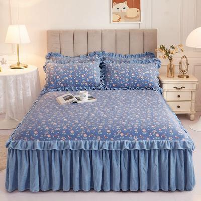 3 pezzi piccolo motivo floreale peluche gonna letto invernale spesso bordo balza copriletto materasso fodera protettiva lenzuolo antiscivolo