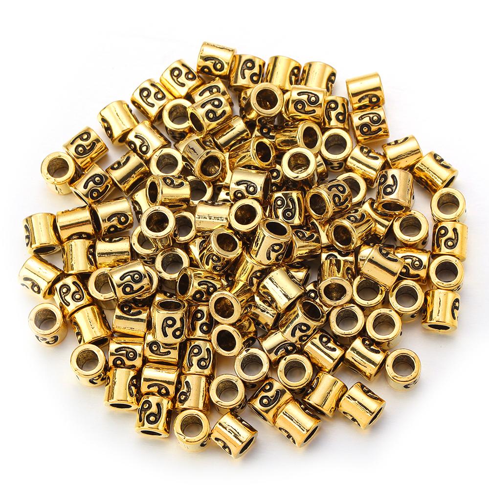 60pcs/lot Twelve Constellations Beads Alloy Beads Big Hole Tube Beads Spacer Loose Beads For Jewelry Making DIY Accessories