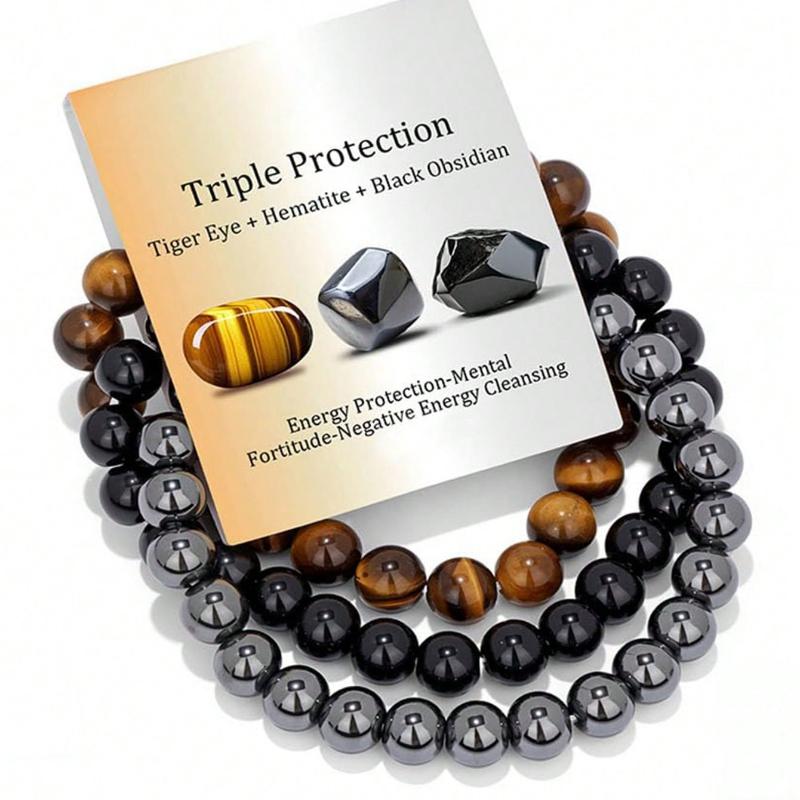 3 Pcs Natural Stone Bracelet Set for Women Self Healing Emotional Stretch 8mm Beaded Extendable Stackable Bracelet Set, Birthday Gift, Fashion Jewelry