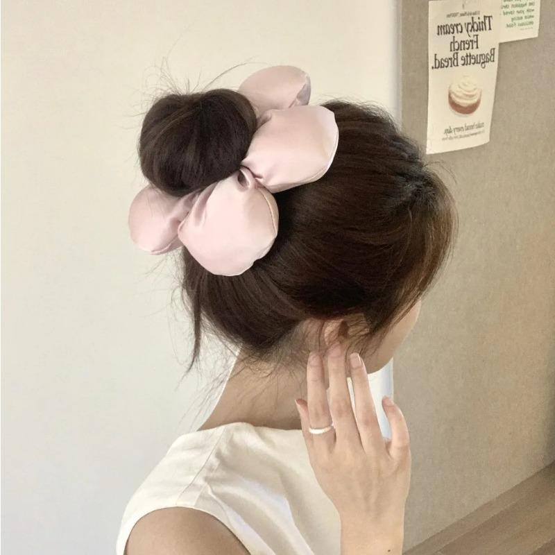 Soft Pillow Elastic Hair Band Scrunchie for Women Luxury Design Big Flower Filled Cotton Solid Satin Ponytail Ties Accessories