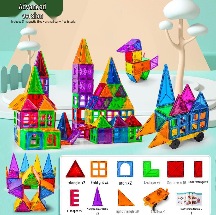 Stained Glass Magnetic Tile Building Blocks - Educational Toy for Developing Spatial Thinking