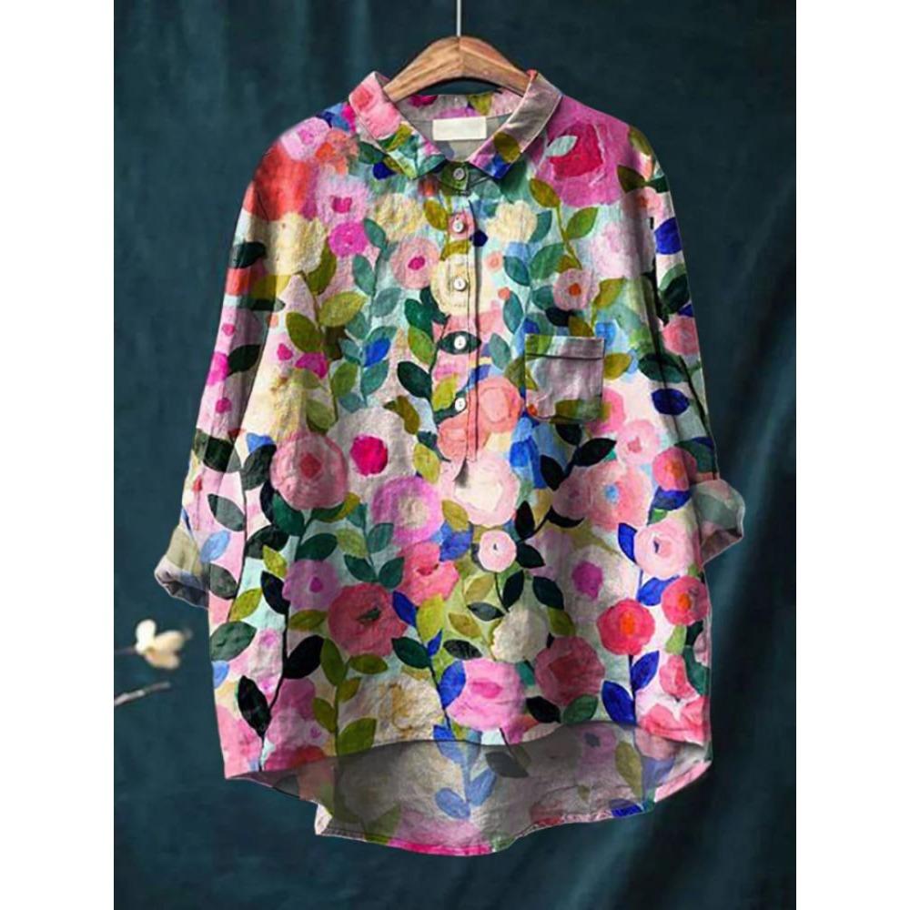Damen Hemd mit Kragen, halber Knopfleiste, lockerem Schnitt, lässig, langen Ärmeln, aus Polyester