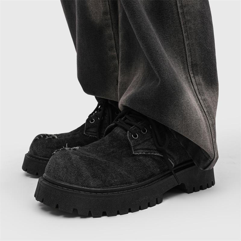 Lederschuhe Herren Herbst Design Sinn Nische Denim Ripped Derby Schuhe Trendy Casual Dicke Sohlen Big Head Bettler Tide Schuhe