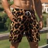 Men Drawstring Elastic Waist Shorts Brown Black Classic Full Leopard Animal Print Bottoms