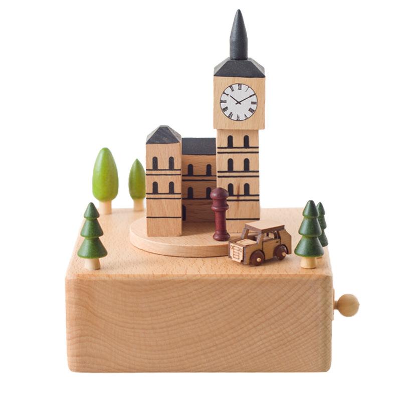 Wooden Carousel Music Box Ornaments Rotatable Hand-cranked Music Box DIY Handmade Birthday Christmas Gift Children’s Toys