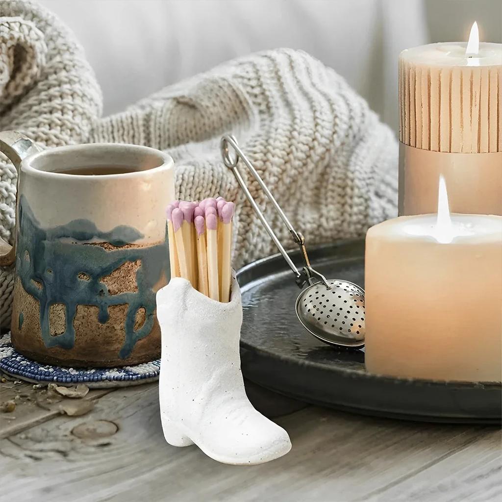 Cowboy Boot Match Holder Ceramic Match Jar Cute Boot Match Holder Portable Multipurpose Matchstick Holder Indoor Decoration