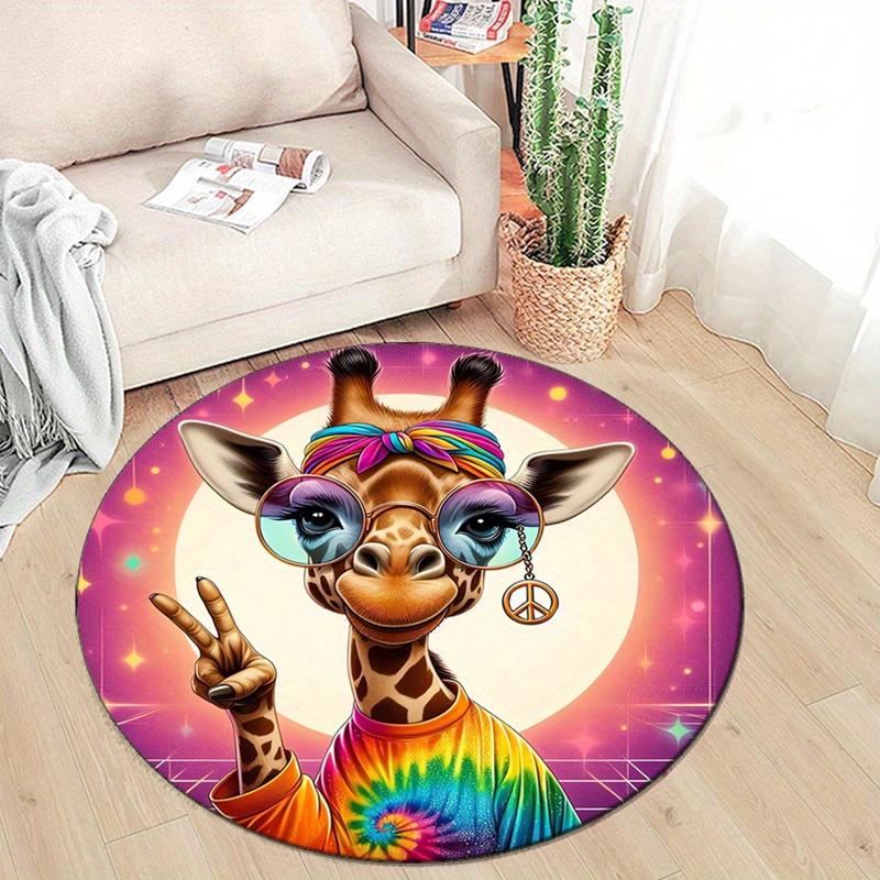 Happy Giraffe Plush Round Rug - Non-Slip, Soft Polyester Carpet for Bedroom & Living Room Decor