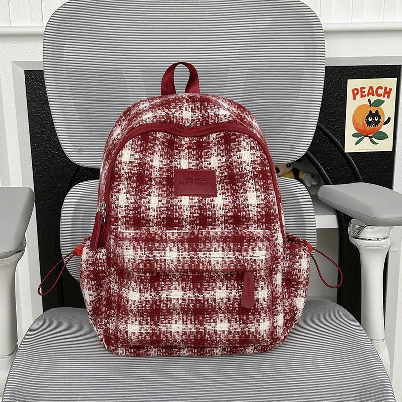 Женский ретро-рюкзак в клетку, студенческая школьная сумка Small красный