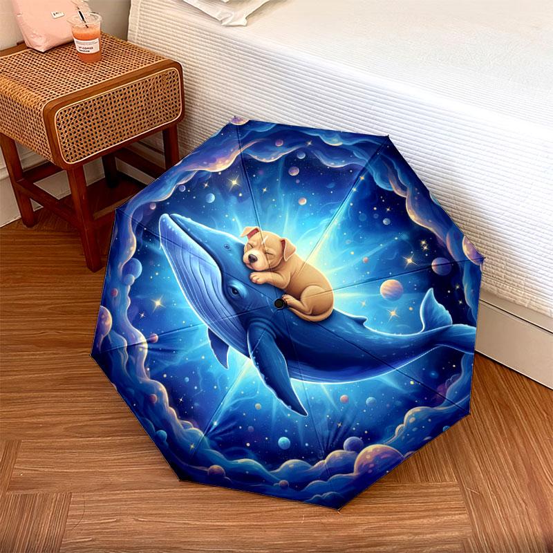 Whales and Pets Pattern Pattern New Style Umbrella, 1 Piece Automatic Folding Umbrella, Portable Travel Umbrella, Outdoor Umbrella, Birthday Gift