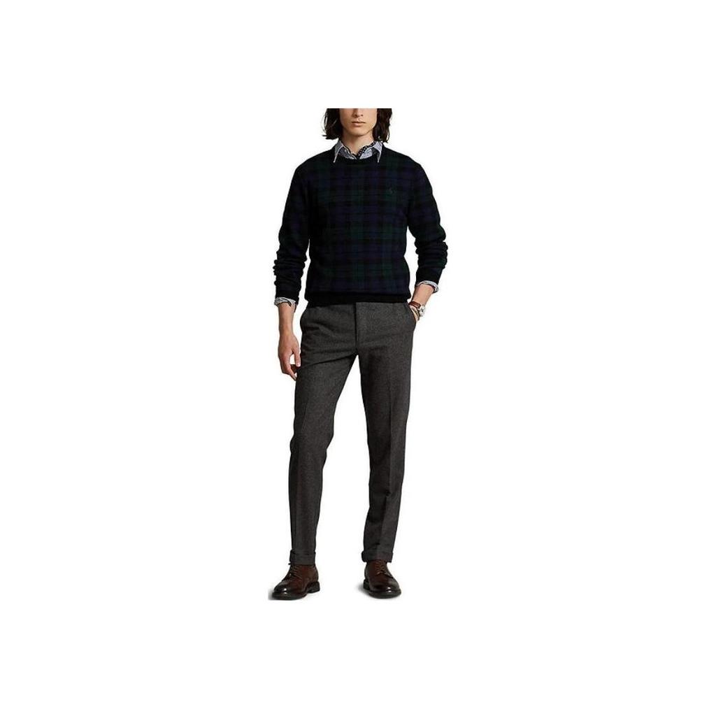 Polo Ralph Lauren FW22 Rutig Crew Neck Pullover Sweatshirt Herr sweatshirt Mörkblå 710878845-001