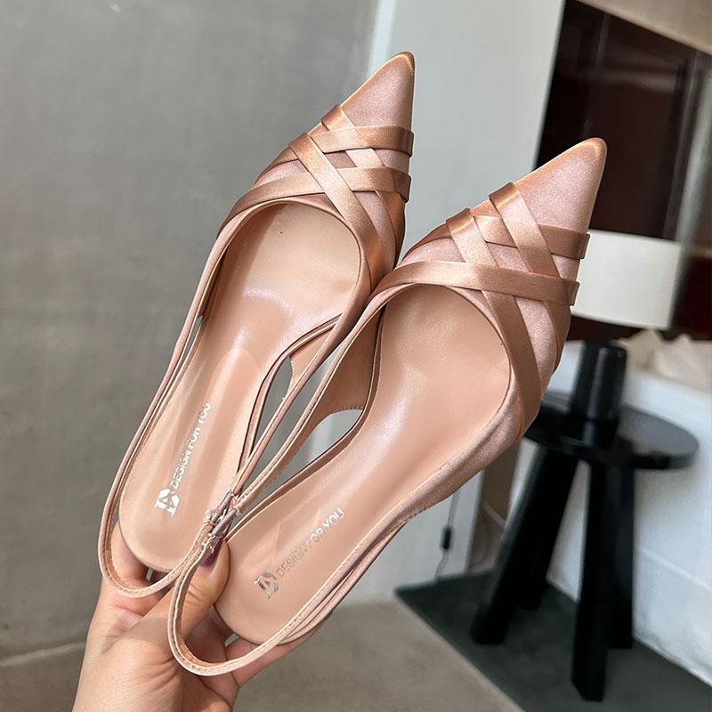 Fashion Silk Fashion Shallow Women Low Heel Pumps Shoes New In Spring Summer Female Slingbacks Footwear Slip On Ladies Thin Heels Shoes