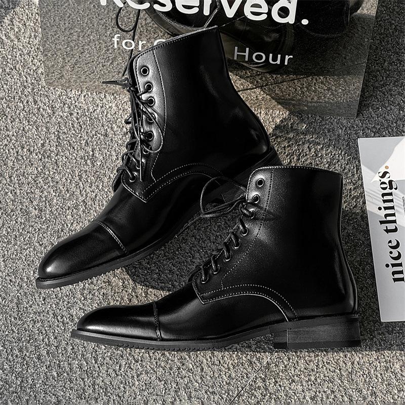 Men's Leather Boots Luxury Banquet Party Dress Boots British Style Business Formal Boots for Men Casual Leather High Top Booties