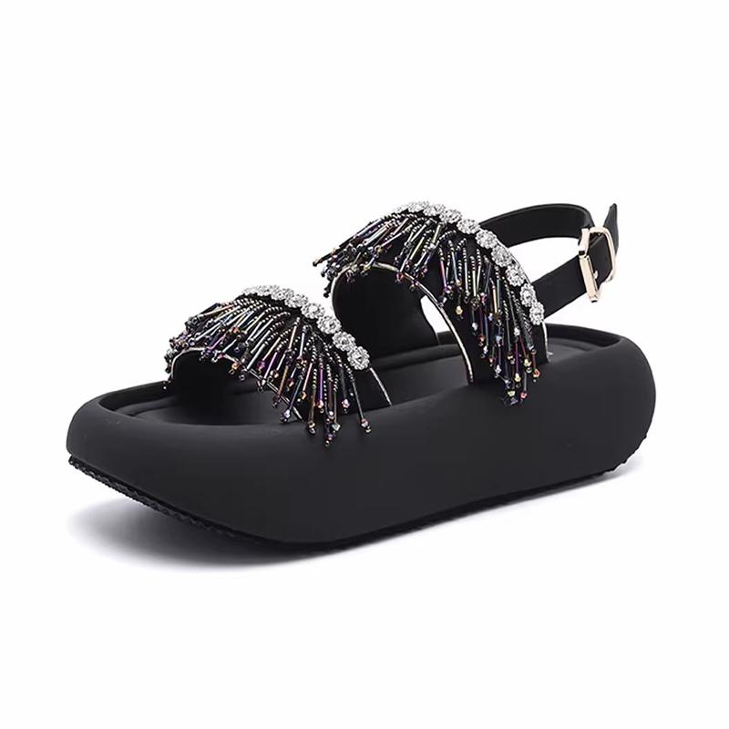 

Flats Platform Women s Sandals Crystal Shoes Elegant Summer Woman Slippers 2025 Dress New Slides Sport Mujer Zapatos 40