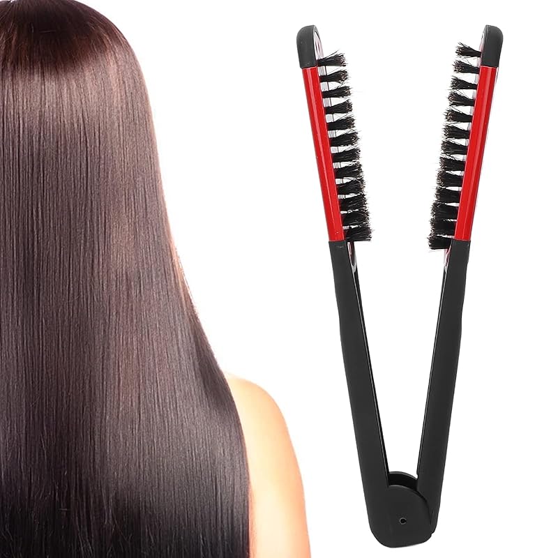 Double Brushes Comb, Clamp Hair Brush Double Sided Brush Hair Straightening DIY Salon Hairdressing Hair Straightener Dual Brush Comb Clamp Hair