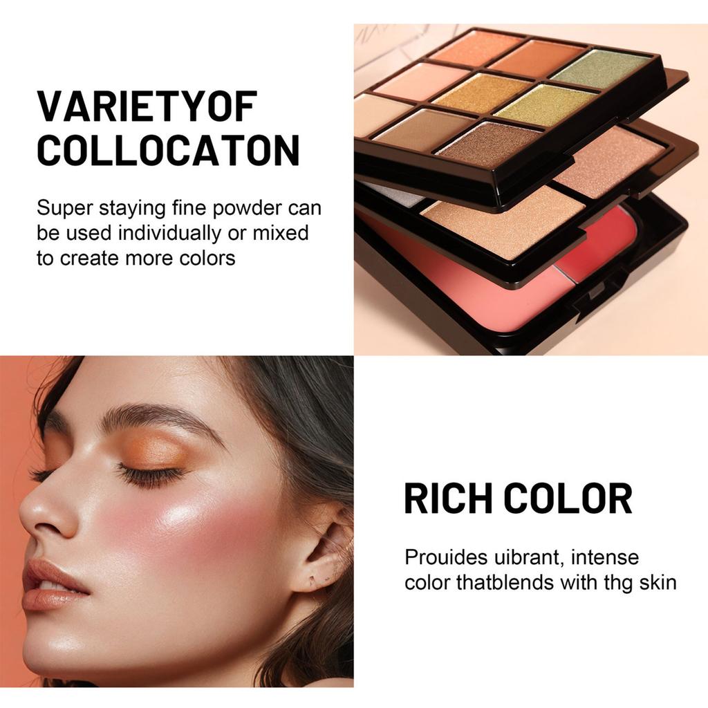 3-in-1 Multi-Layer Makeup Palette, Eyeshadow Blush and Highlighter Combo Set, All-in-One Face Glow Palette with Shimmer Eyeshadow and Cream Blush