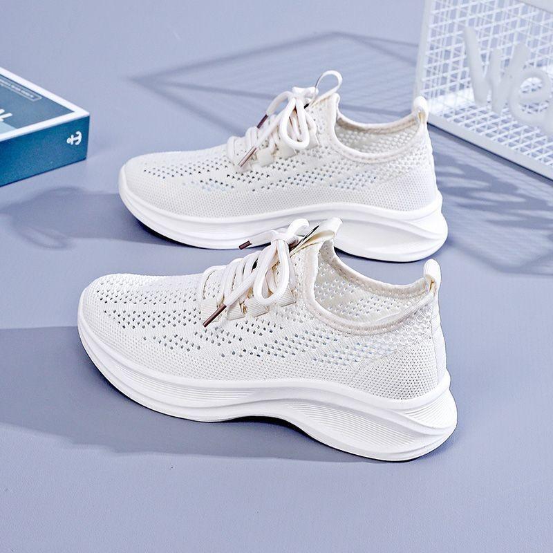Flying Woven Women's Shoes Spring New Mesh Breathable Outdoor Comfortable Simple Lightweight Platform Sports Shoes