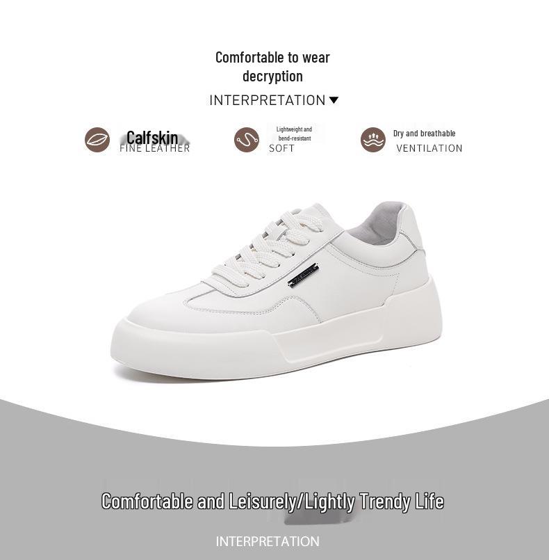 Herbst 2025 Vielseitige Lässige Herren-Leder-Skate-Schuhe, Weiß mit Dicker Sohle (Stil 5332)