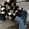 1011 Autumn and Winter New Checkerboard Sweater Design Sense Niche Medium and Long Top Retro Japanese Women's Pullover