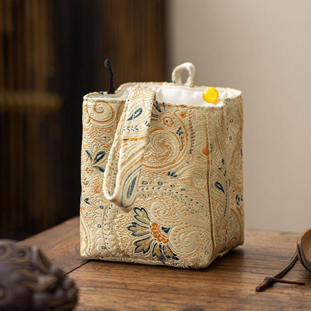 Druck Tee-Aufbewahrungstasche Chinesischer Stil Kleine Gegenstandstasche Retro Teetasse Kordelzug Stofftasche Geldbörse