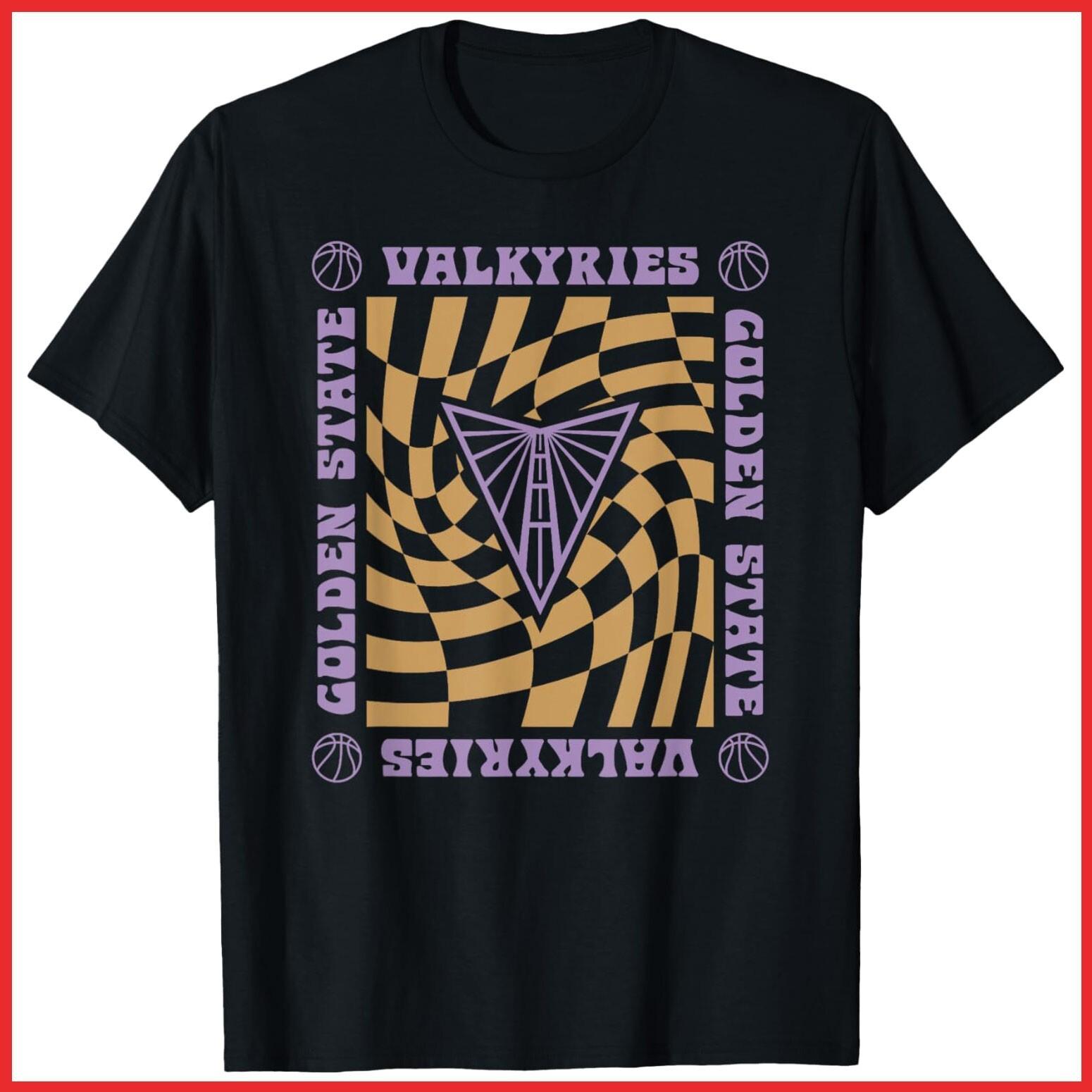 WNBA Golden State Valkyries Retro Wavy Checkerboard Black Cotton T-Shirt S-5XL L