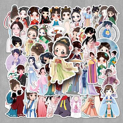 50 Hanfu Stickers: Chinese Style Clothing, Cartoon Girls, Stationery Planner, Guka Decor, Resin Options