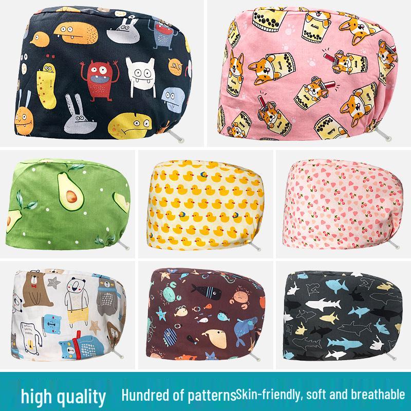 Floral Snap-Button Surgical Cap for Nurses and Doctors