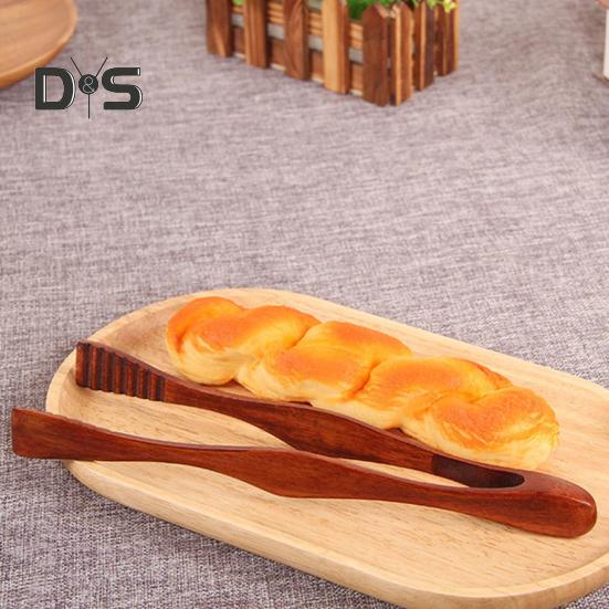 Wooden Bread Tongs Food Tongs for Buffet Non-Slip Cooking Clamps Heat-Resistant Salad Toast Cake Fruit Clip BBQ Home Utensil
