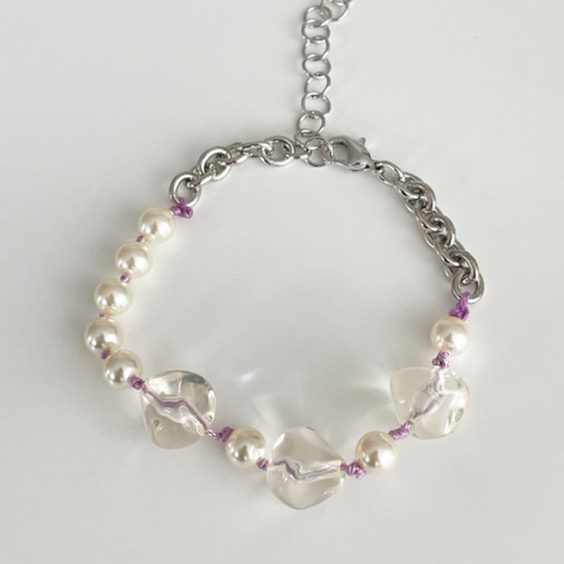 ELYONA Clear Beads Pearl Bracelet (Black,Lilac,Pink)