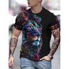 Fashion Men's Crew Neck Short Sleeve 3D Animal Color Printing Animal Short Sleeve Crew Neck T-Shirt