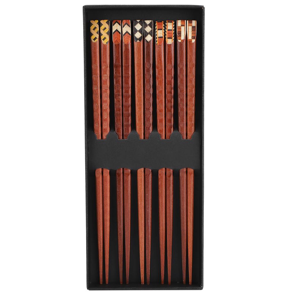 5 Pairs Natural Wood Chopsticks Environmental Protection HandCarved Chopsticks Gift Set