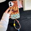 Bracelet Chain Painted Phone Case For iPhone 16 11 12 13 14 for 12 14 16 Pro 14 16 Pro Max Cute Pattern Hard Cover With Lanyard