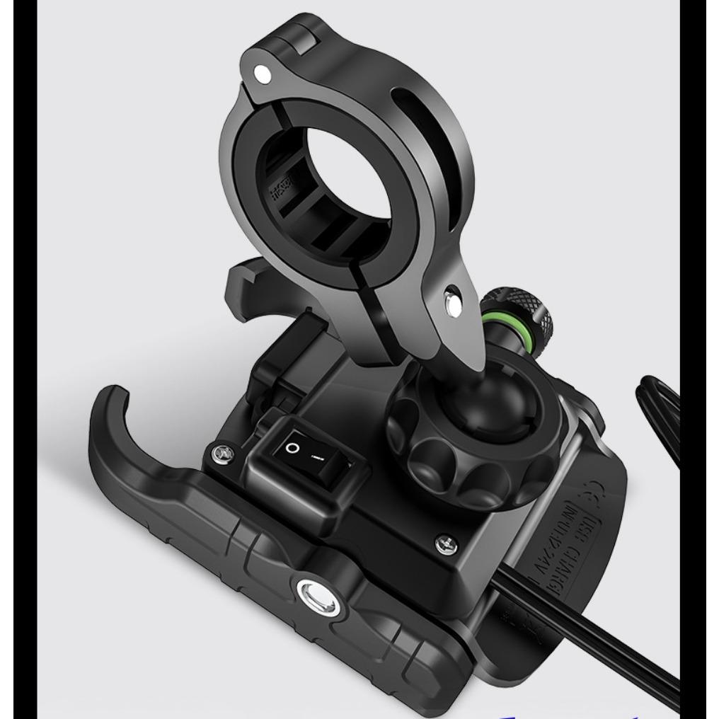 Motorsykkel Telefonholder Lader, USB/QC 3.0 Uttak med Bryter, 360° Vanntett, USB-lader, Aluminium Styre/Speilfeste for 3,5-6 Tommers Telefoner