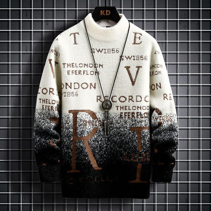 

Men s Sweater Korean Autumn Winter Fashion Men Clothing English Elements Sweater Men Casual Pullover O-Neck Sweaters Men 2XL