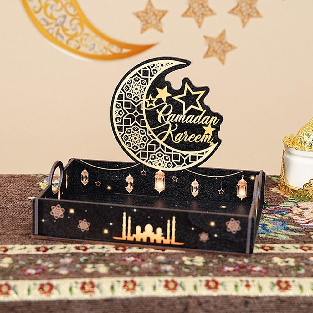 Detachable Ramadan Wooden Tray Star Moon Middle Dessert Container Fruit Tray  Islamic Muslim Party