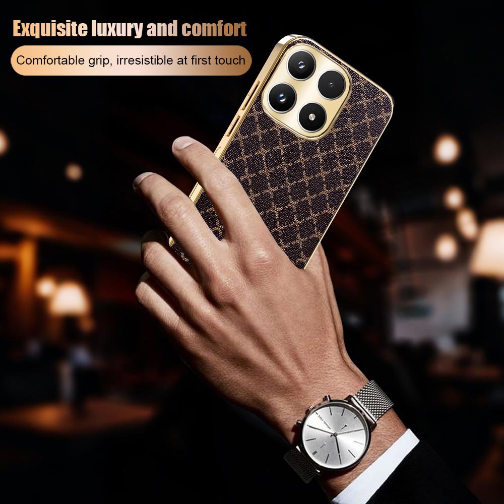 Leder Handyhülle für Motorola Moto Edge 50 Fusion Edge 60 PRO 60 Neo G96 G86 Retro Gittermuster Vergoldeter Rahmen Hartschale