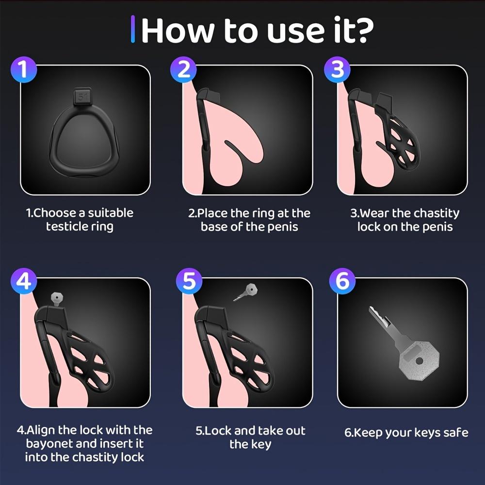 Male Chastity Cage, Large Chastity Device with 3 Sizes Rings and Invisible Lock for Man Penis Exercise Bondage Gear & Accessorie